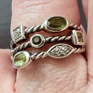 David Yurman Sterling Silver Peridot Confetti ring with COA